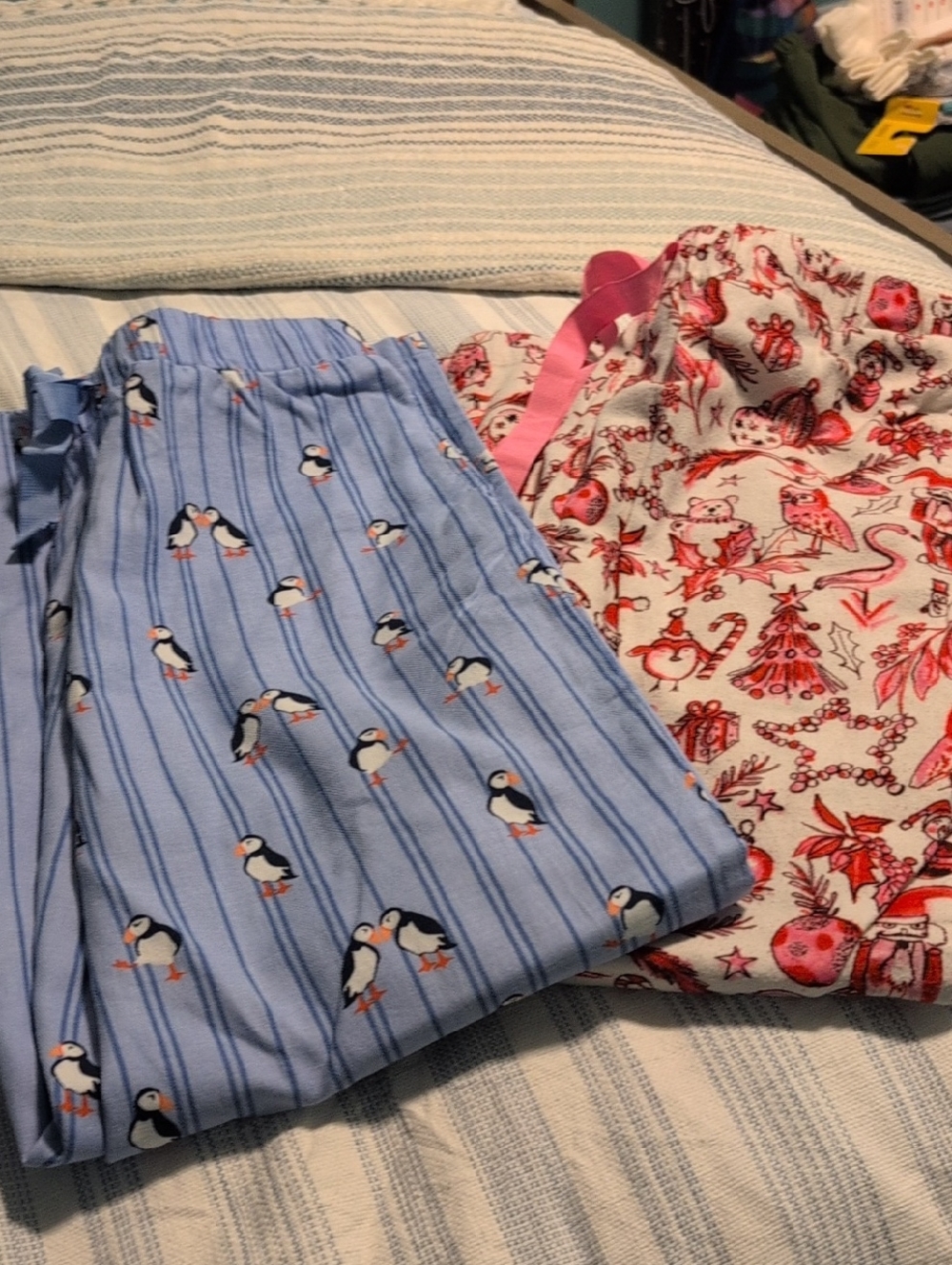 Lands' End Blue Penguin Stripe Women's Pajama Bottoms